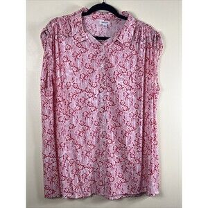 Westport Women's Sleeveless Blouse Floral Red White Size 2X